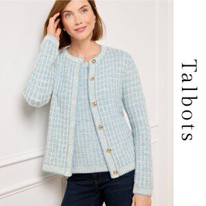 Crewneck Sweater Cardigan - Sequin Plaid